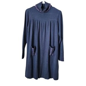 APRIL CORNELL VTG romantic cottagecore wool blend turtleneck pocket dress blue S